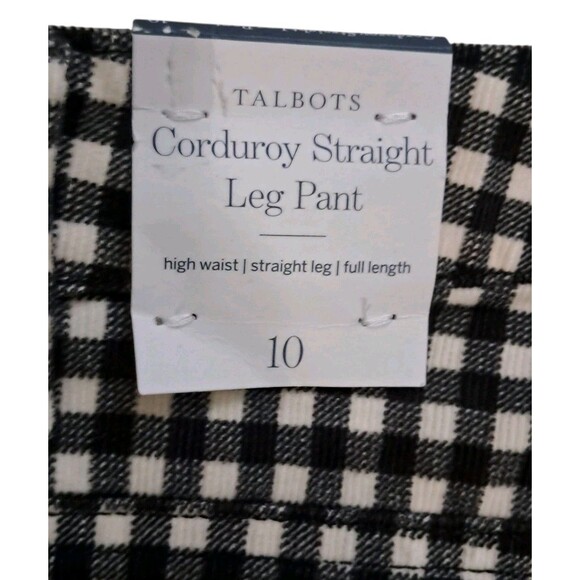 NWT Talbots Pants Women's 10 Black White Corduroy Checkered Straight Leg Preppy - Picture 3 of 12